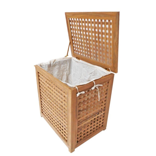 סל כביסה מעץ טיק מלא 55x35x55 ס״מ